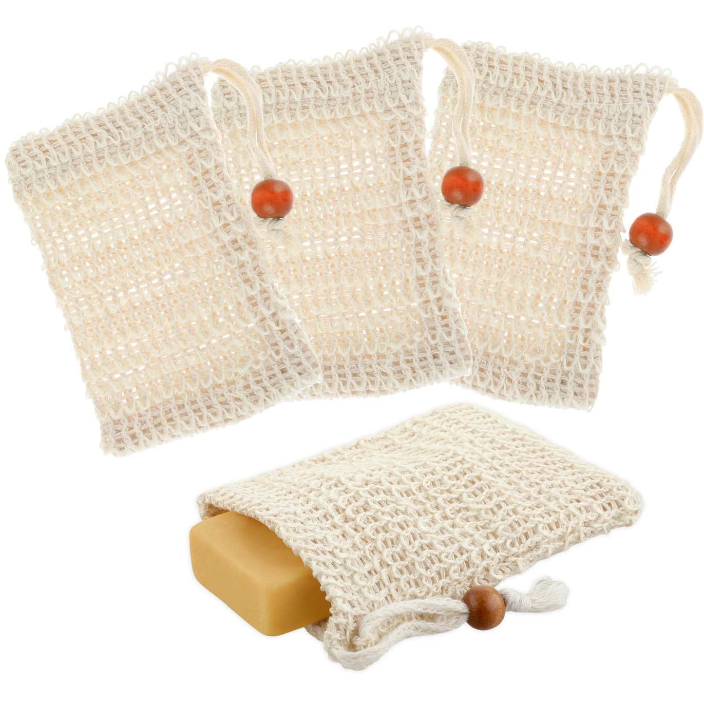 4Pack Soap Pouch 5.5x3.34 inch Cotton Soap Bags with Drawstring Exfoliating Natural Sisal Soap Saver Plastic-Free Soap Net Soap Saver Bag with Mesh Foaming and Drying The Soap for Bath and Shower