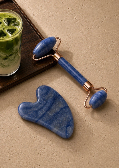XYZBSTAR Jade Roller for Face Facial Roller Massager Skin Care Tool Gua Sha Facial Tools for Face Neck Eyes Reduce Puffiness of The Skin(Blue)
