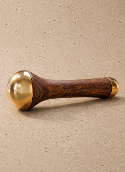 HealthAndYoga™ BronzLift Kansa Wand - Both Side Bronze Cap - Added Beauty Face Oil Vial - Ayurveda Face Yoga Beauty Tool - Facial Neck & Under-Eye Massage – Toning and Sculpting (Double Dome)