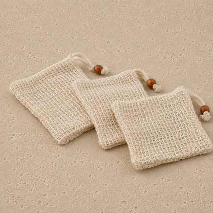 4Pack Soap Pouch 5.5x3.34 inch Cotton Soap Bags with Drawstring Exfoliating Natural Sisal Soap Saver Plastic-Free Soap Net Soap Saver Bag with Mesh Foaming and Drying The Soap for Bath and Shower
